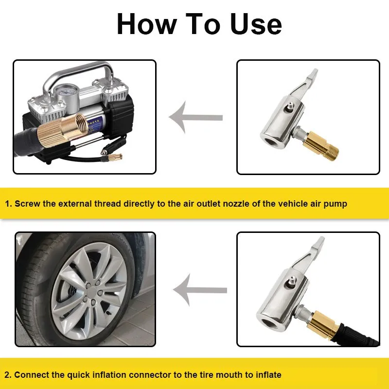 Portable Inflatable Pump for Car Tire Air Chuck Compressor Tire Inflator Tire Chuck with Barb Connector for Hose Repair