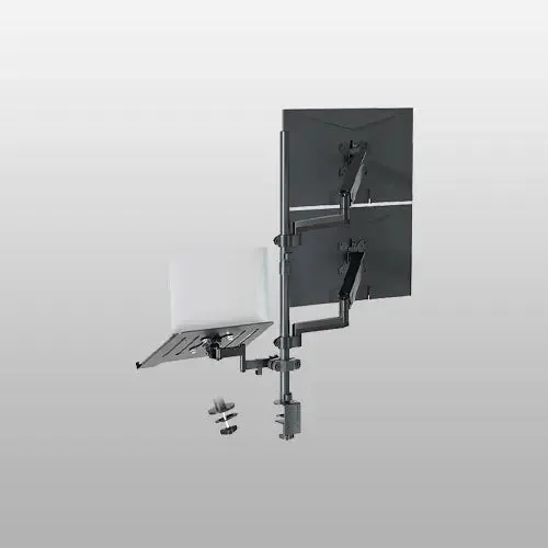 PUTORSEN monitor mount 2 monitors with laptop arm for 17-32 inch screen up to 17" notebook, tiltable swivelling monitor laptop mount desk with clamp