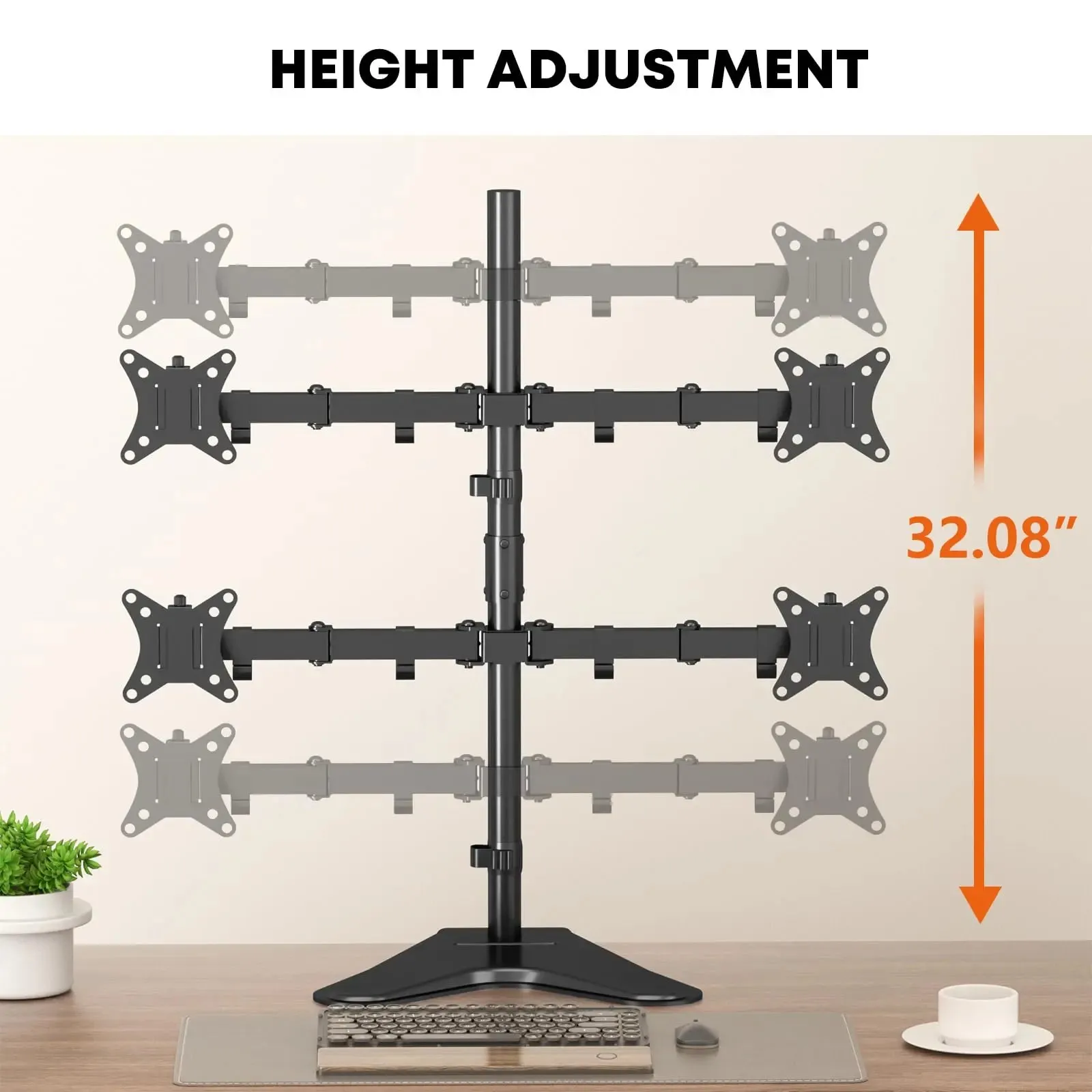 Quad Monitor Stand, 4 Monitor Mount for 17 to 32 inch Computer Screens,Hold up to 19.8lbs Each,Fully Adjustable Stacked 4 Monitor Desk Mount,Black