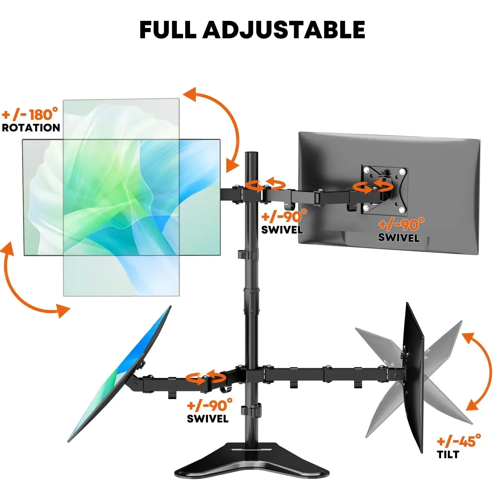 Quad Monitor Stand, 4 Monitor Mount for 17 to 32 inch Computer Screens,Hold up to 19.8lbs Each,Fully Adjustable Stacked 4 Monitor Desk Mount,Black