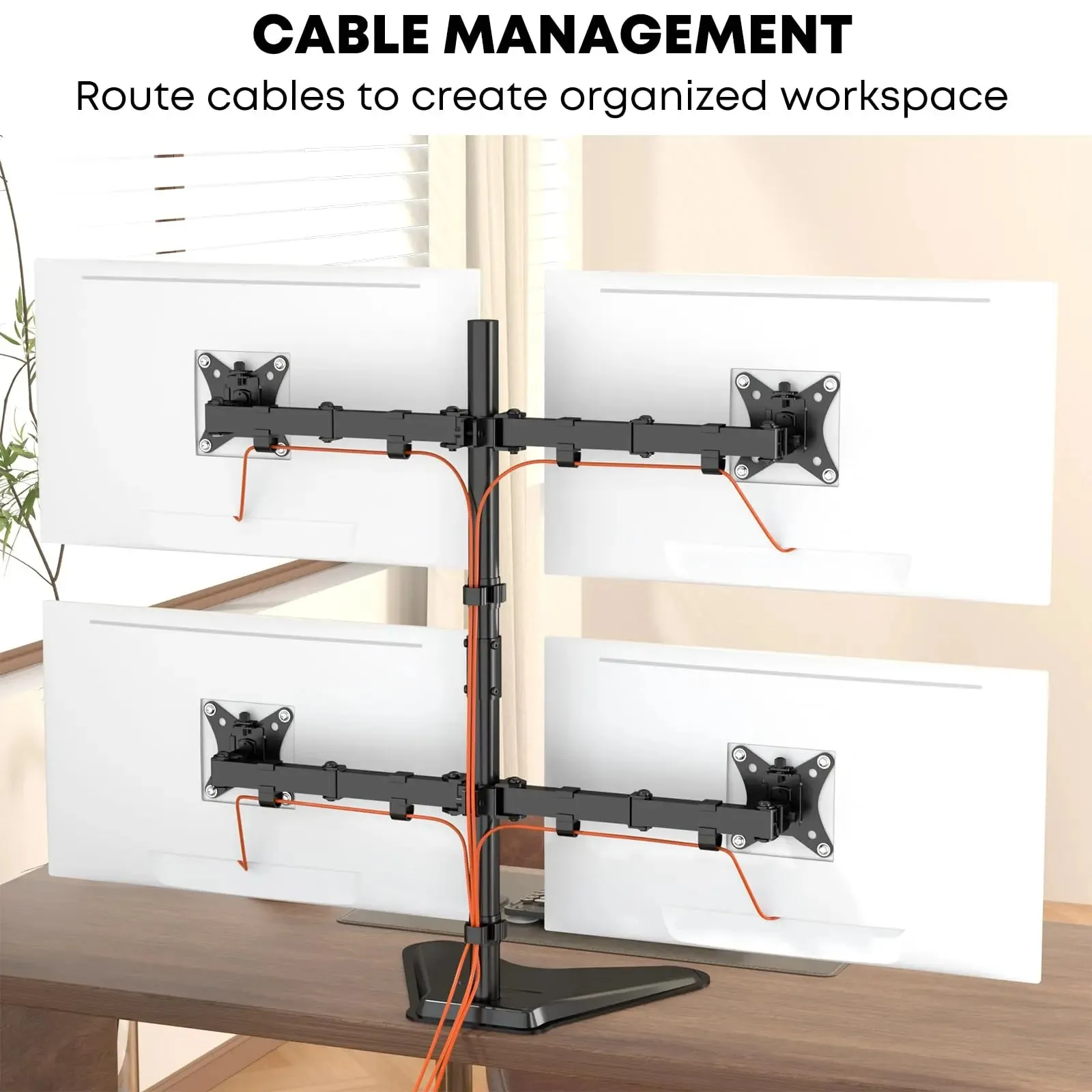 Quad Monitor Stand, 4 Monitor Mount for 17 to 32 inch Computer Screens,Hold up to 19.8lbs Each,Fully Adjustable Stacked 4 Monitor Desk Mount,Black