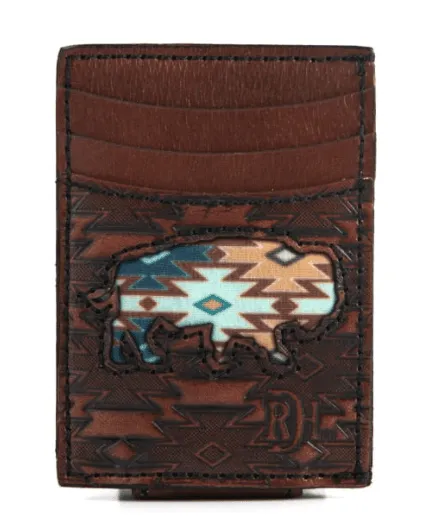 Red Dirt Hat Co. Turquoise & Brown Aztec Buffalo Inlay Leather Money Clip Card Case 22228875M6