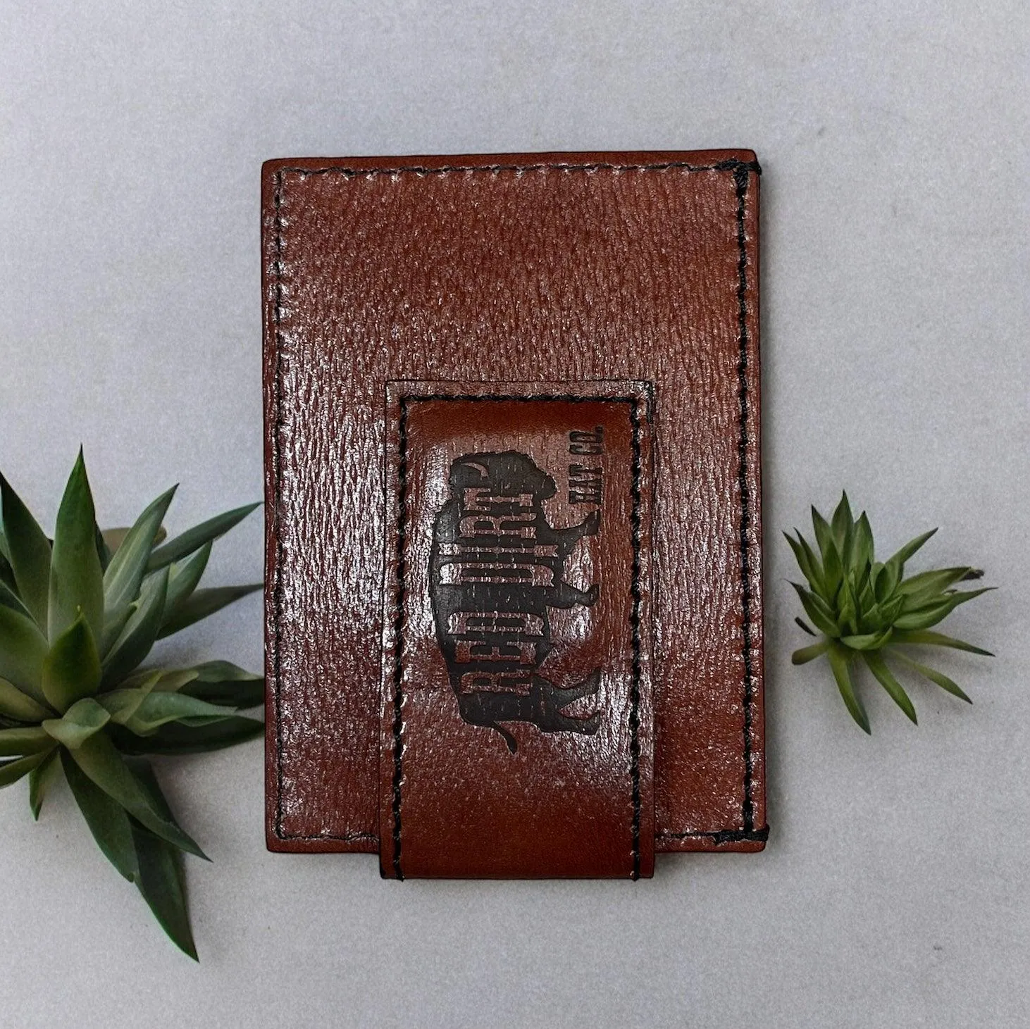 Red Dirt Hat Co. Turquoise & Brown Aztec Buffalo Inlay Leather Money Clip Card Case 22228875M6