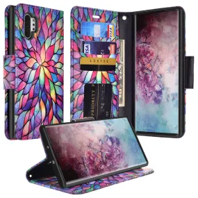 Samsung Galaxy Note 10 Case, Galaxy Note 10 Wallet Case, Wrist Strap Pu Leather Wallet Case [Kickstand] with ID & Credit Card Slots - Rainbow Flower