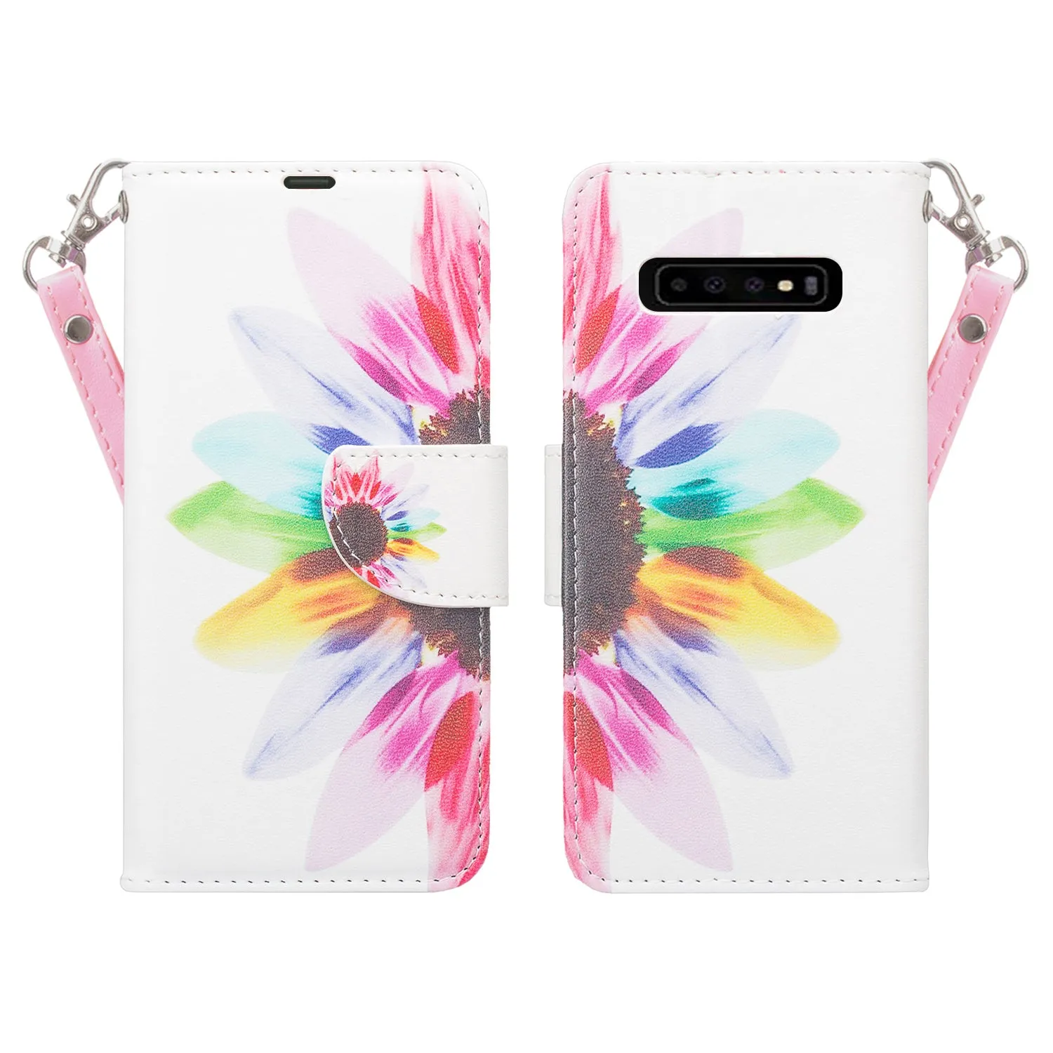 Samsung Galaxy S10 Plus Case, Galaxy S10  Wallet Case, Wrist Strap Pu Leather Wallet Case [Kickstand] with ID & Credit Card Slots - Vivid Sunflower