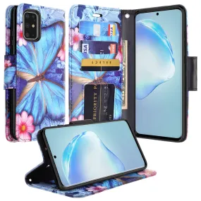 Samsung Galaxy S20  Case, Samsung Galaxy S20 Plus Wallet Case, Wrist Strap Pu Leather Wallet Case [Kickstand] with ID & Credit Card Slots - Blue Butterfly