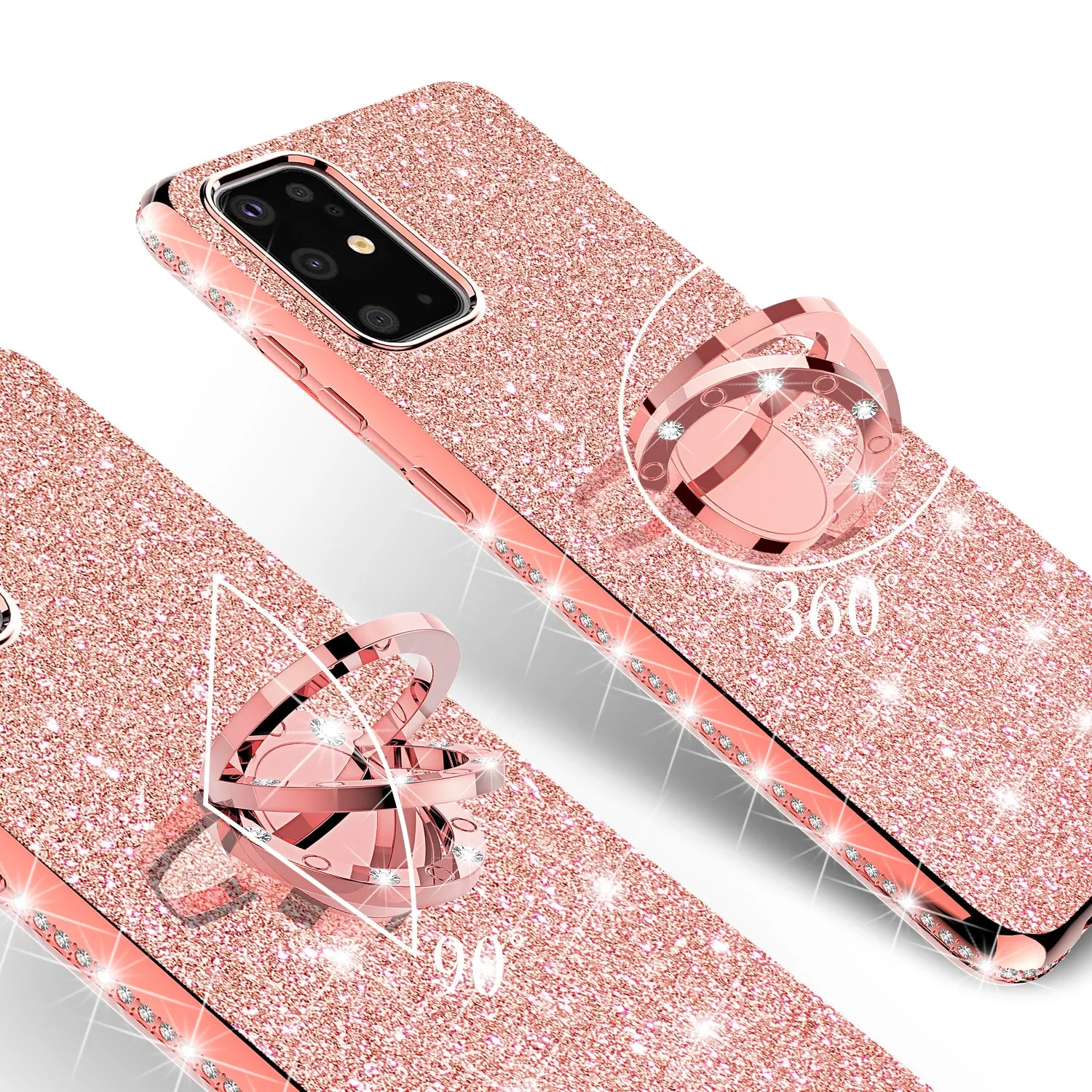 Samsung Galaxy S20 Ultra Case, Glitter Cute Phone Case Girls with Kickstand,Bling Diamond Rhinestone Bumper Ring Stand Sparkly Luxury Clear Thin Soft Protective Samsung Galaxy S20 Ultra Case for Girl Women - Rose Gold