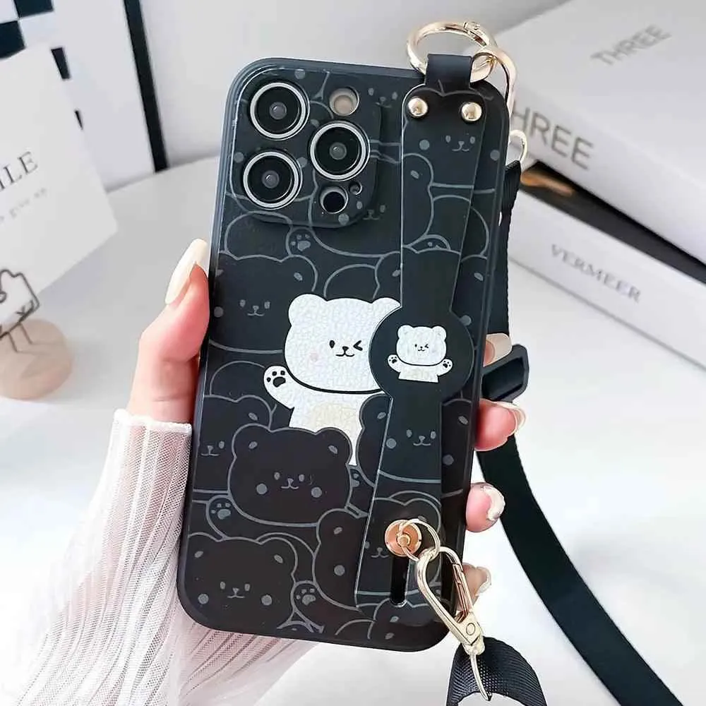 SCCPC206 Cute Phone Case For iPhone 11, 12, 13, 14, 15 Pro Max, 7, 8 Plus, XR, and Xs Max - Bears Lanyard Cover