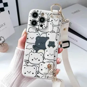 SCCPC206 Cute Phone Case For iPhone 11, 12, 13, 14, 15 Pro Max, 7, 8 Plus, XR, and Xs Max - Bears Lanyard Cover