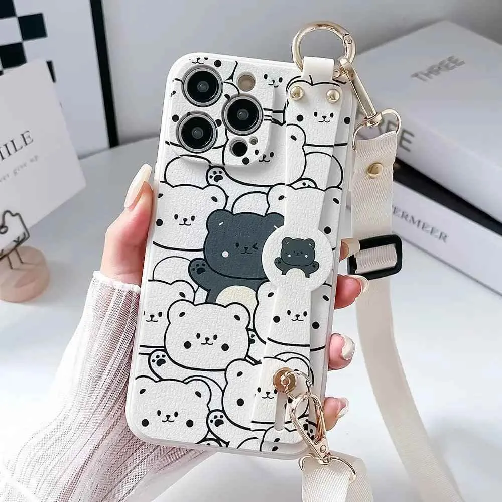 SCCPC206 Cute Phone Case For iPhone 11, 12, 13, 14, 15 Pro Max, 7, 8 Plus, XR, and Xs Max - Bears Lanyard Cover