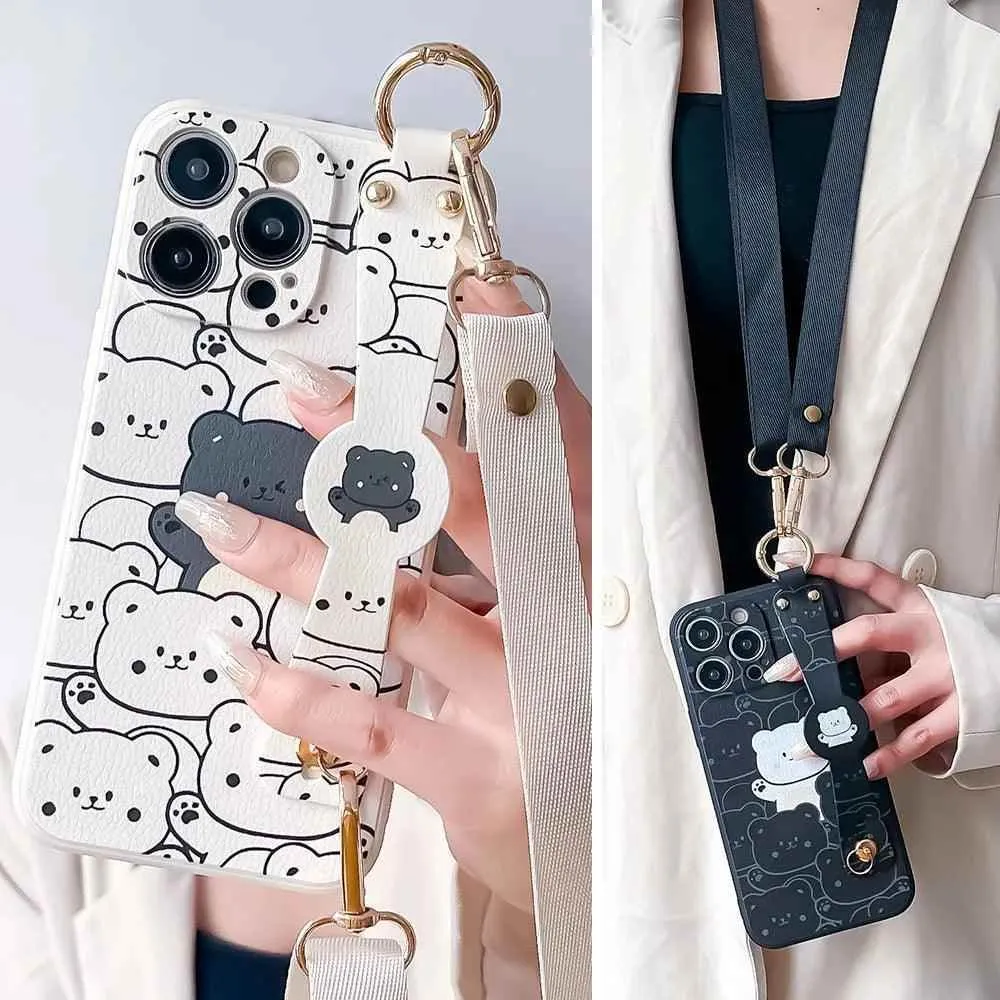 SCCPC206 Cute Phone Case For iPhone 11, 12, 13, 14, 15 Pro Max, 7, 8 Plus, XR, and Xs Max - Bears Lanyard Cover