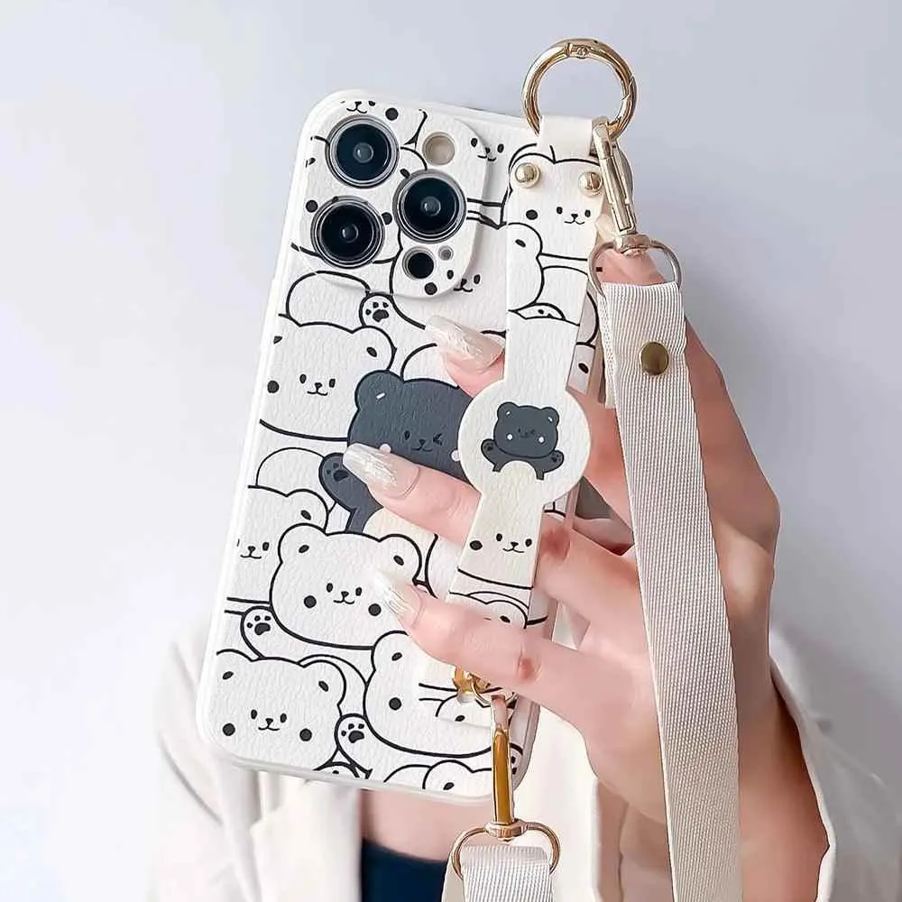 SCCPC206 Cute Phone Case For iPhone 11, 12, 13, 14, 15 Pro Max, 7, 8 Plus, XR, and Xs Max - Bears Lanyard Cover