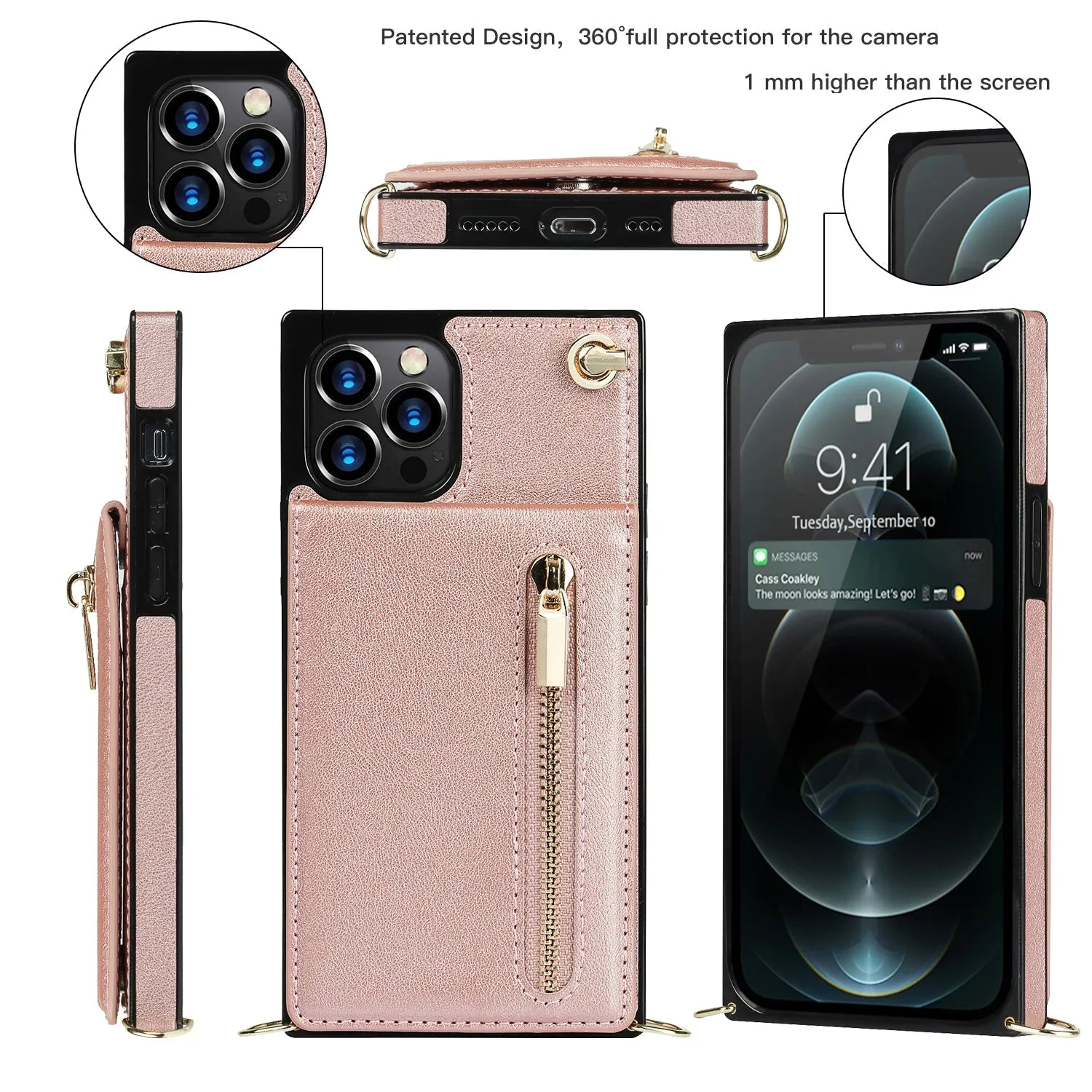 Slim Zipper Wallet Back Case for iPhone With Crossbody Strap