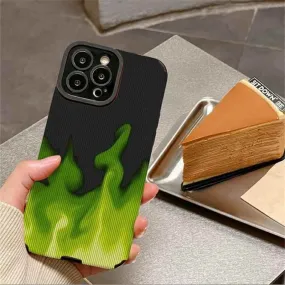 Stylish Green Flame Cute Phone Cases: Leather Covers for iPhone 14, 11, 13, 12 Pro Max, Mini, 6, 7, 8 Plus, X, XS, XR, and SE 2