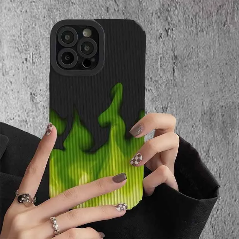 Stylish Green Flame Cute Phone Cases: Leather Covers for iPhone 14, 11, 13, 12 Pro Max, Mini, 6, 7, 8 Plus, X, XS, XR, and SE 2