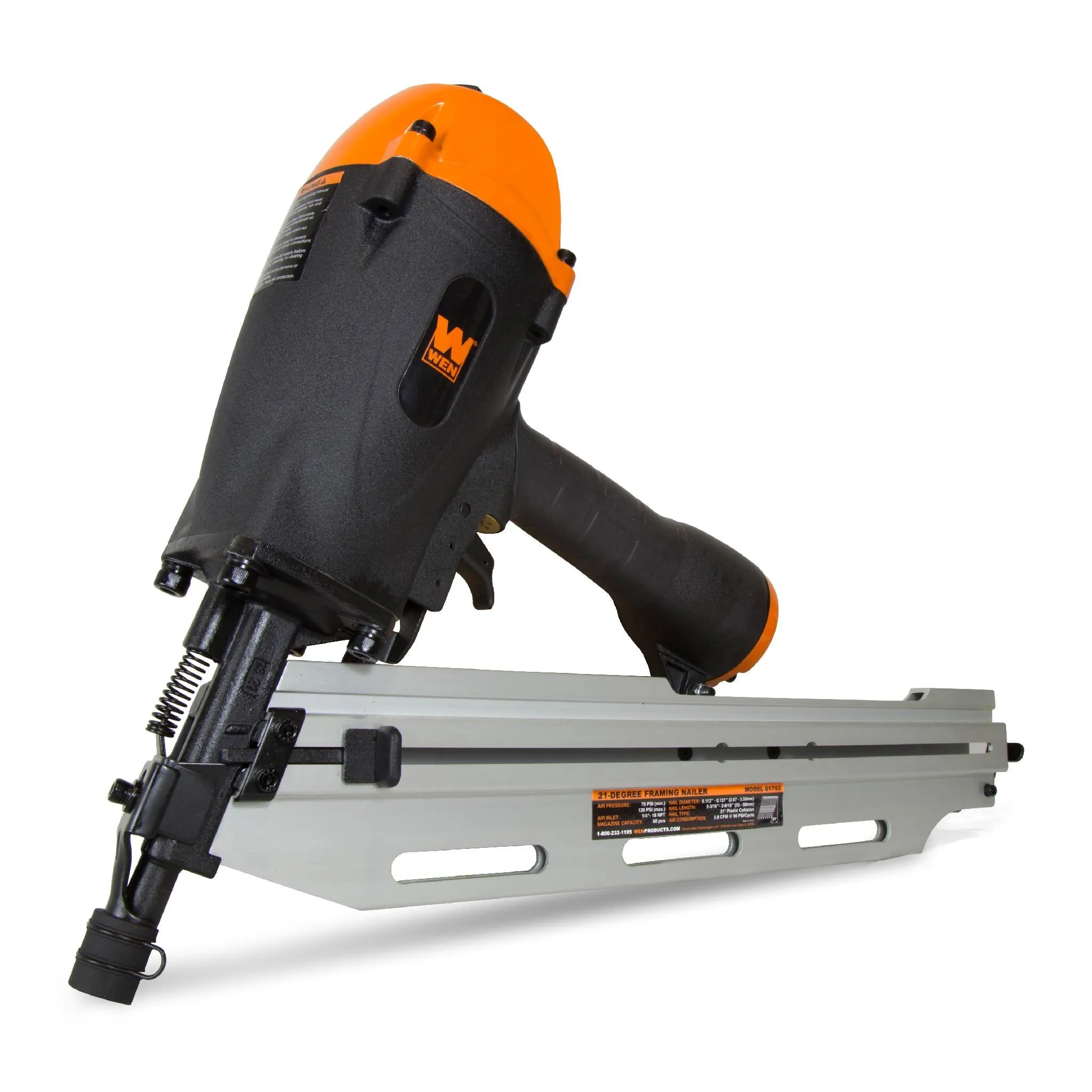 WEN 61793 21-Degree Pneumatic Framing Nailer with Carrying Case