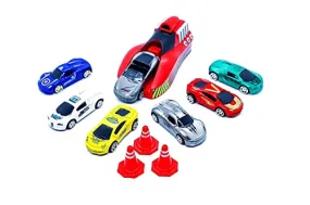 WireScorts 7 Pcs Metal Die Cast Car with Rapid Launcher Game for Kids - Multi Color