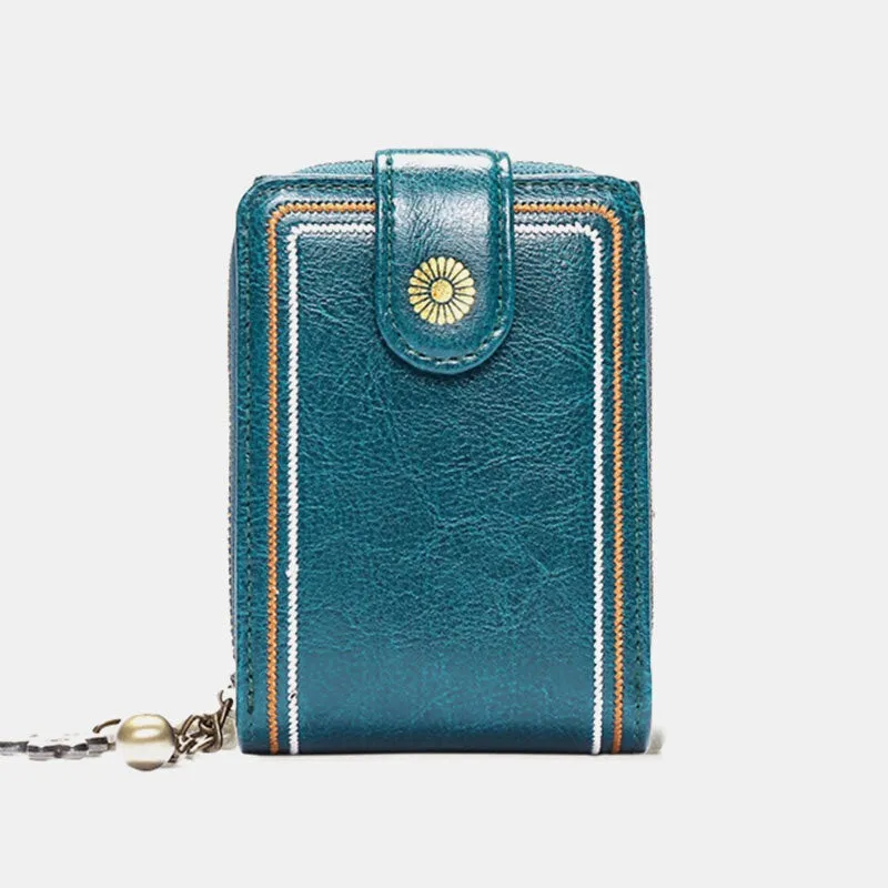 Women Genuine Leather RFID Anti Theft 9 Card Slots Wallet Purse