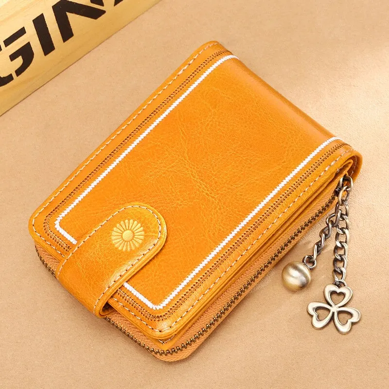 Women Genuine Leather RFID Anti Theft 9 Card Slots Wallet Purse