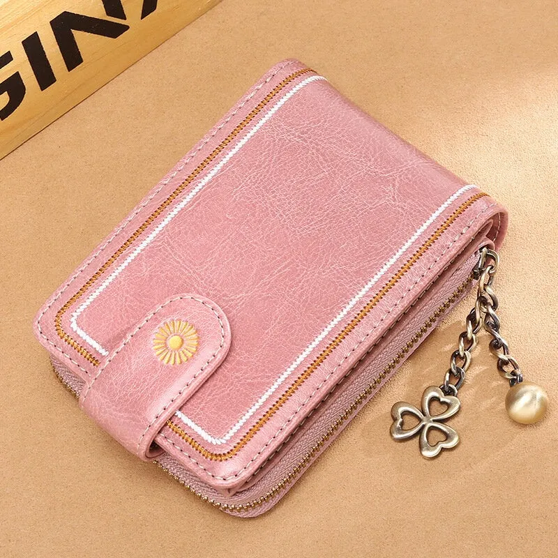 Women Genuine Leather RFID Anti Theft 9 Card Slots Wallet Purse