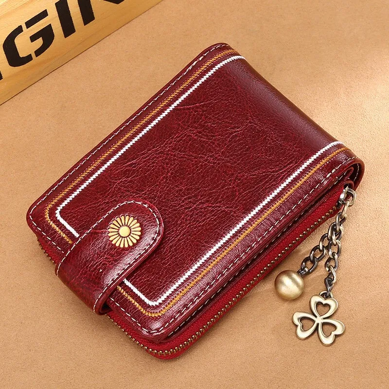 Women Genuine Leather RFID Anti Theft 9 Card Slots Wallet Purse