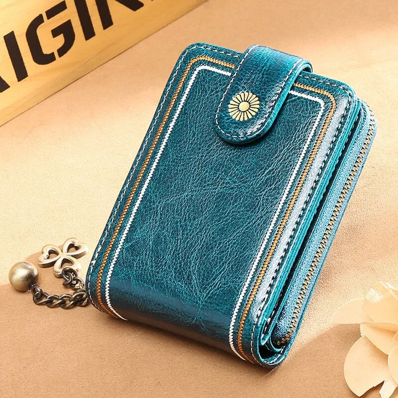 Women Genuine Leather RFID Anti Theft 9 Card Slots Wallet Purse