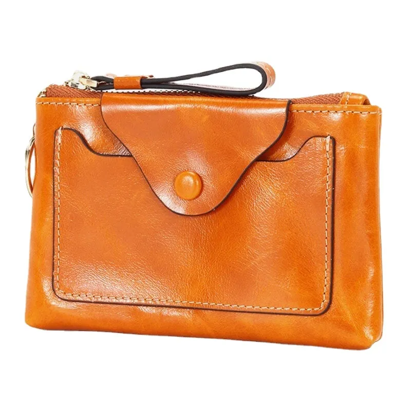 Women Genuine Leather Short Large Capacity Wallet Multifunction Portable Coin Purse With Rear Zipper