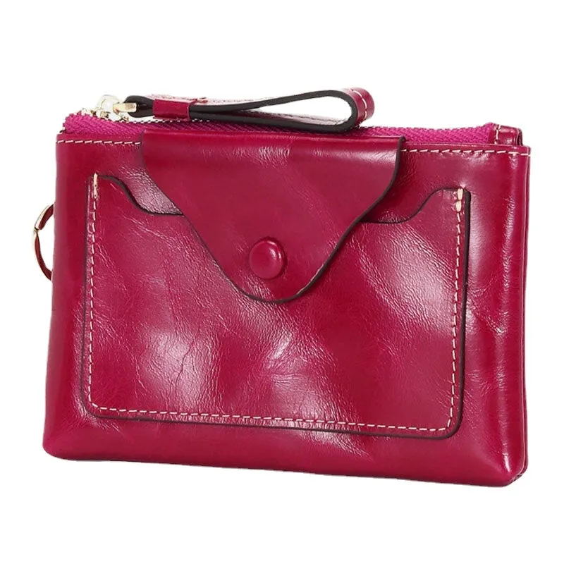 Women Genuine Leather Short Large Capacity Wallet Multifunction Portable Coin Purse With Rear Zipper