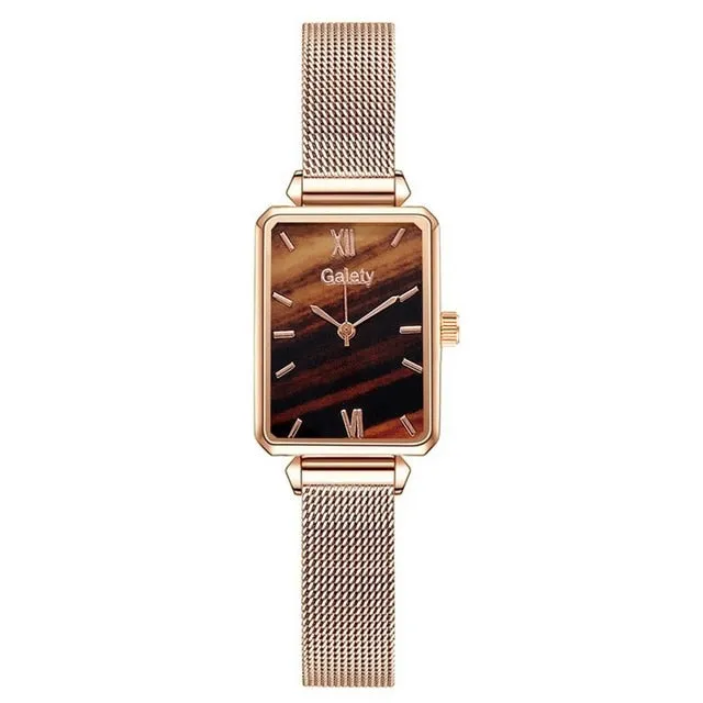 Women Watches Fashion Square Ladies Quartz Watch Bracelet Set Green Dial Mesh Watches