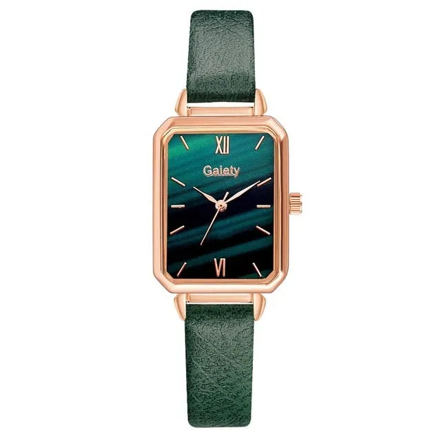 Women Watches Fashion Square Ladies Quartz Watch Bracelet Set Green Dial Mesh Watches