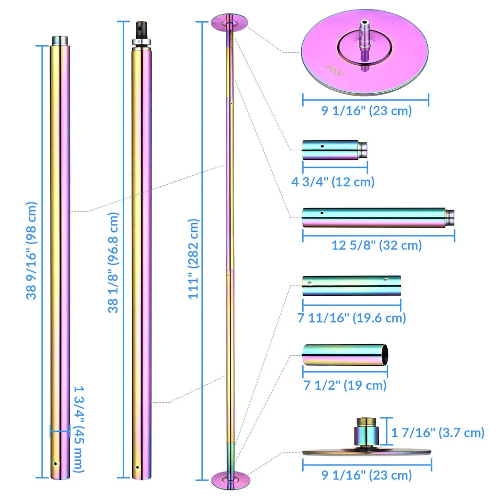 Yescom Home Fitness Colorful Spinning Dance Pole D45mm 12ft