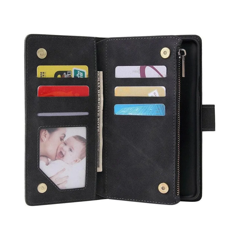 Zipper Wallet Mobile Phone Case for Google Pixel 6 with Strap - Black