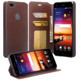 ZTE Blade X Wallet Case, Slim Flip Folio [Kickstand] Pu Leather Wallet Case with ID & Card Slots & Pocket - Brown