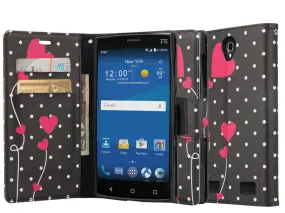 ZTE ZMAX 2 | Z958 Case, Wrist Strap Magnetic Fold[Kickstand] Pu Leather Wallet Case with ID & Credit Card Slots for ZTE ZMAX 2 - Polka Dot Hearts