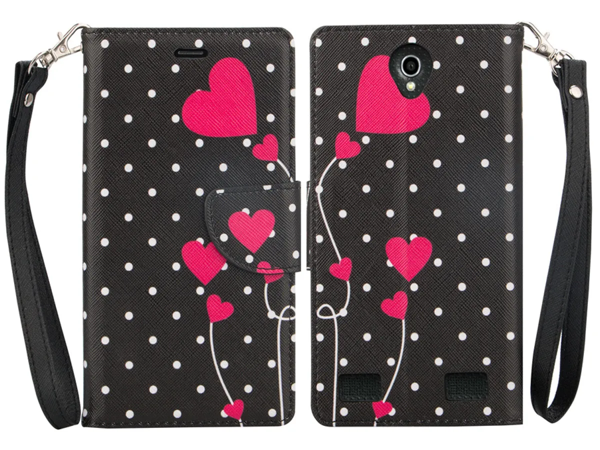 ZTE ZMAX 2 | Z958 Case, Wrist Strap Magnetic Fold[Kickstand] Pu Leather Wallet Case with ID & Credit Card Slots for ZTE ZMAX 2 - Polka Dot Hearts