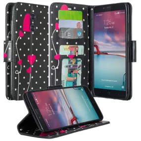 ZTE ZMAX Pro Case | Blade X Max | ZTE Carry | ZTE Grand X Max 2 Case | ZTE Imperial Max Case | Max Duo Wrist Strap Pu Leather Magnetic Fol[Kickstand] Wallet Case[ID & Card Slots] - Polka Dot Hearts